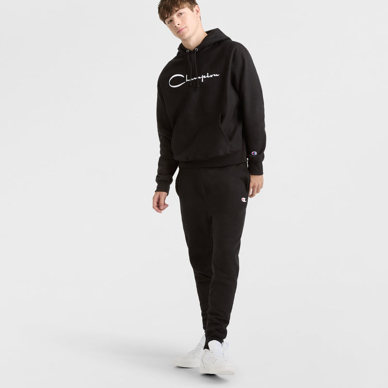 Reverse Weave Hoodie, White Vintage Script Logo