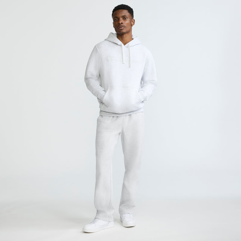 Champion Powerblend Hoodie, Tonal Script Logo in Platinum Silver Heather