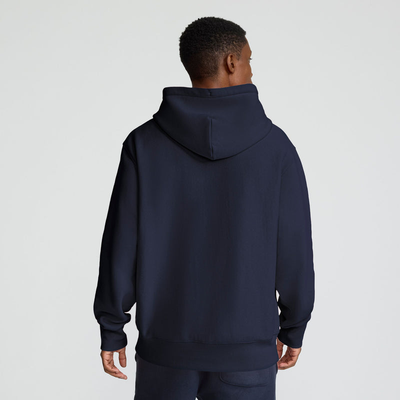 Champion Reverse Weave Hoodie, C Logo in Deep Navy