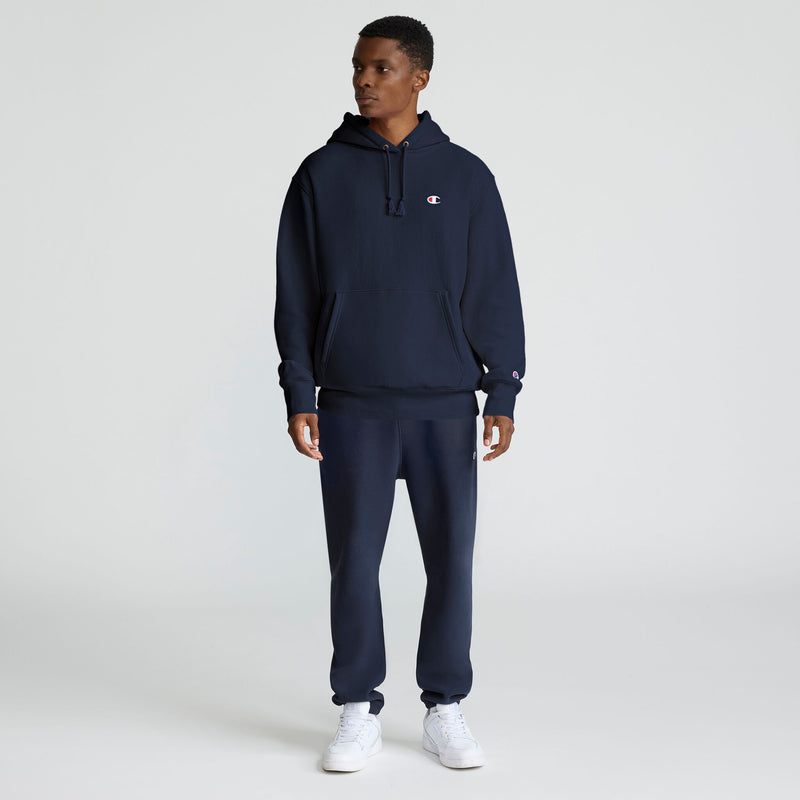 Champion Reverse Weave Hoodie, C Logo in Deep Navy