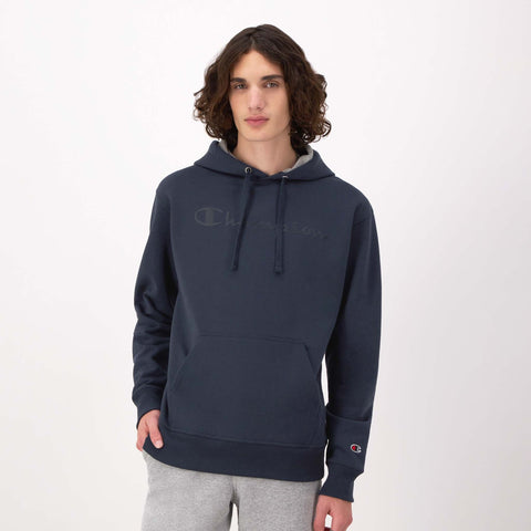 Champion Powerblend Hoodie, Tonal Script Logo in Navy