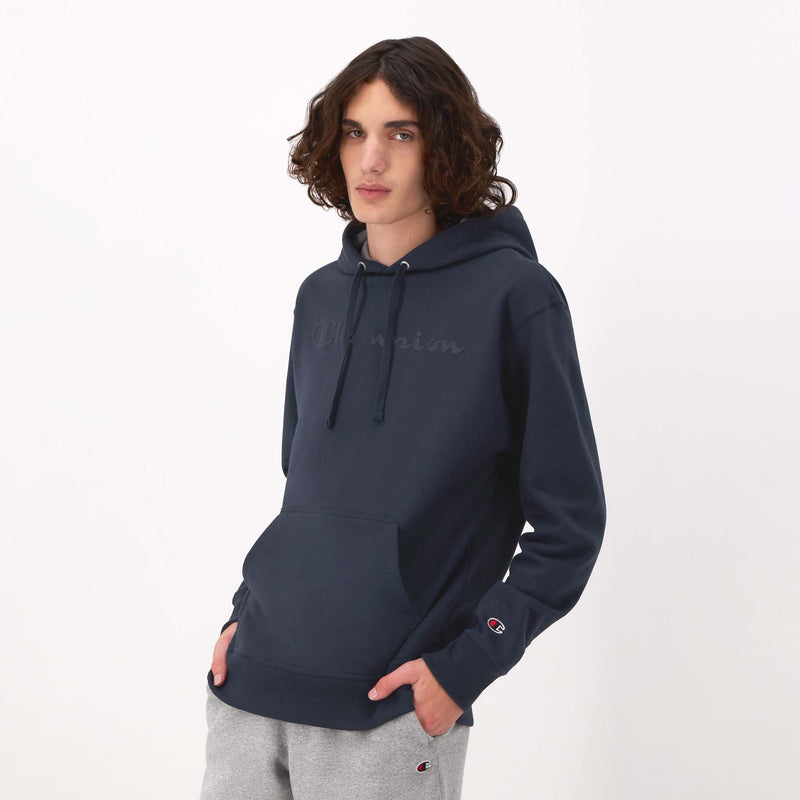 Champion Powerblend Hoodie, Tonal Script Logo in Navy