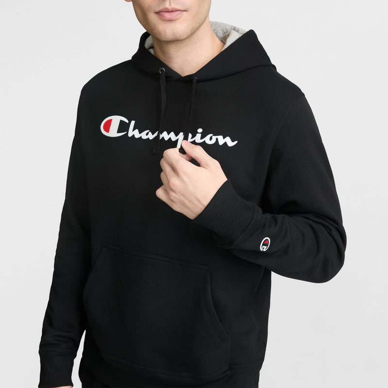 Champion Powerblend Hoodie, Full Script Logo in Black