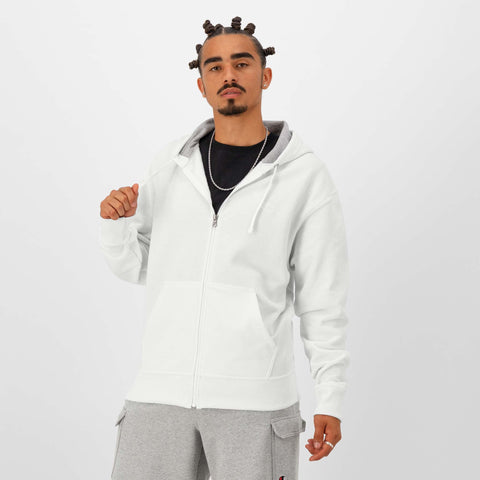 Champion Powerblend Full-Zip Hoodie, C Logo in White