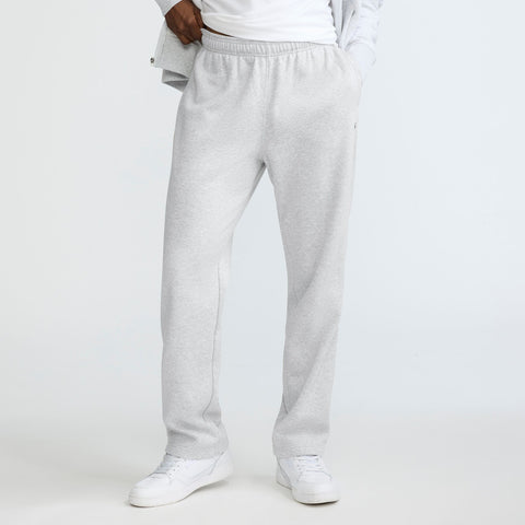 Champion Powerblend Sweatpants, Open Hem, C Logo in Platinum Silver Heather