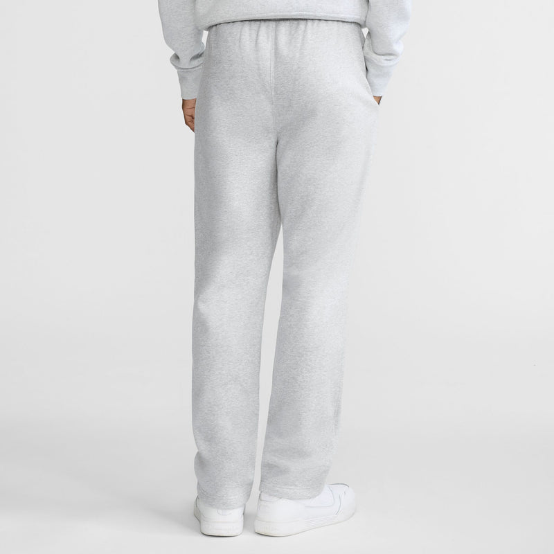 Champion Powerblend Sweatpants, Open Hem, C Logo in Platinum Silver Heather