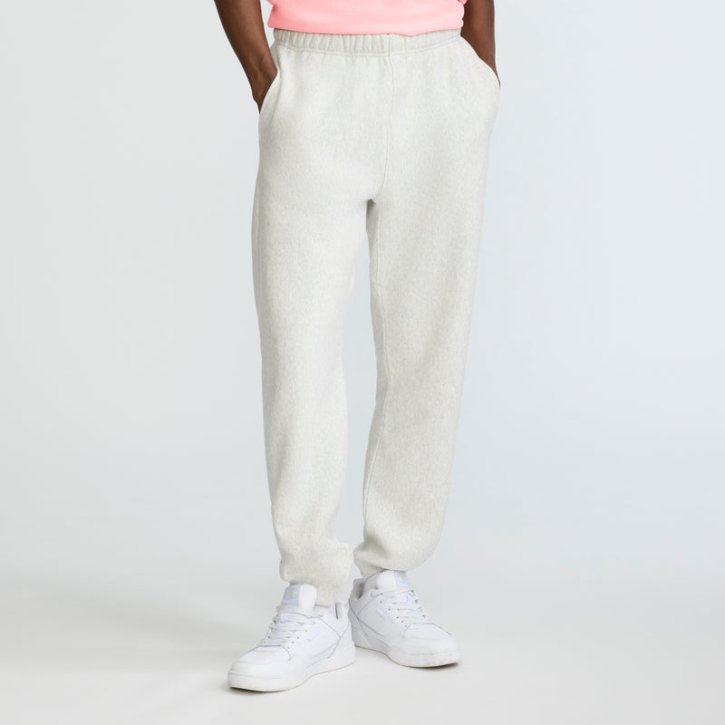 Champion Reverse Weave Sweatpants, C Logo in Platinum Silver Heather