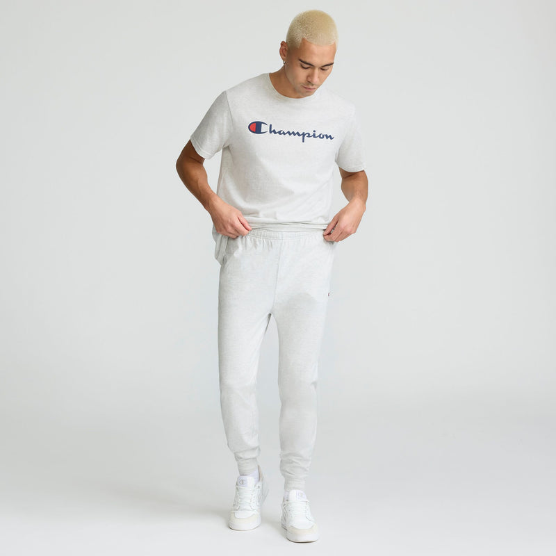 Champion Lightweight Lounge Joggers, C Logo in Platinum Silver Heather