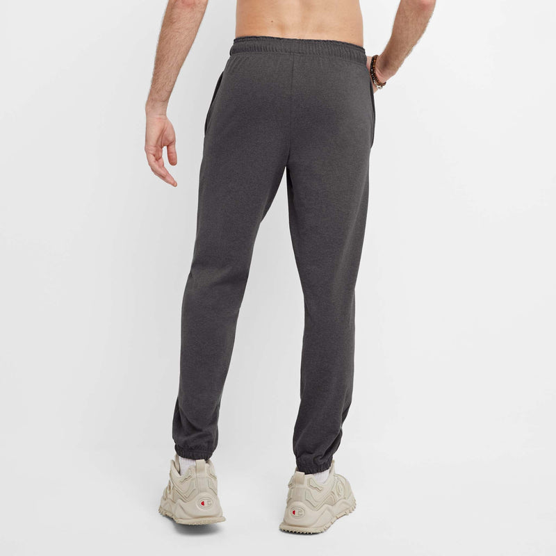 Champion Lightweight Lounge Pants, Cinched Hem, C Logo in Granite Heather