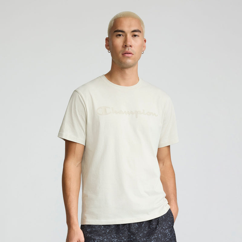 Champion Classic Graphic T-Shirt, Tonal Script Logo in Neutral Chino Beige