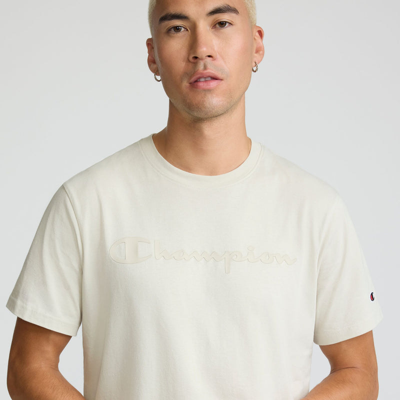 Champion Classic Graphic T-Shirt, Tonal Script Logo in Neutral Chino Beige