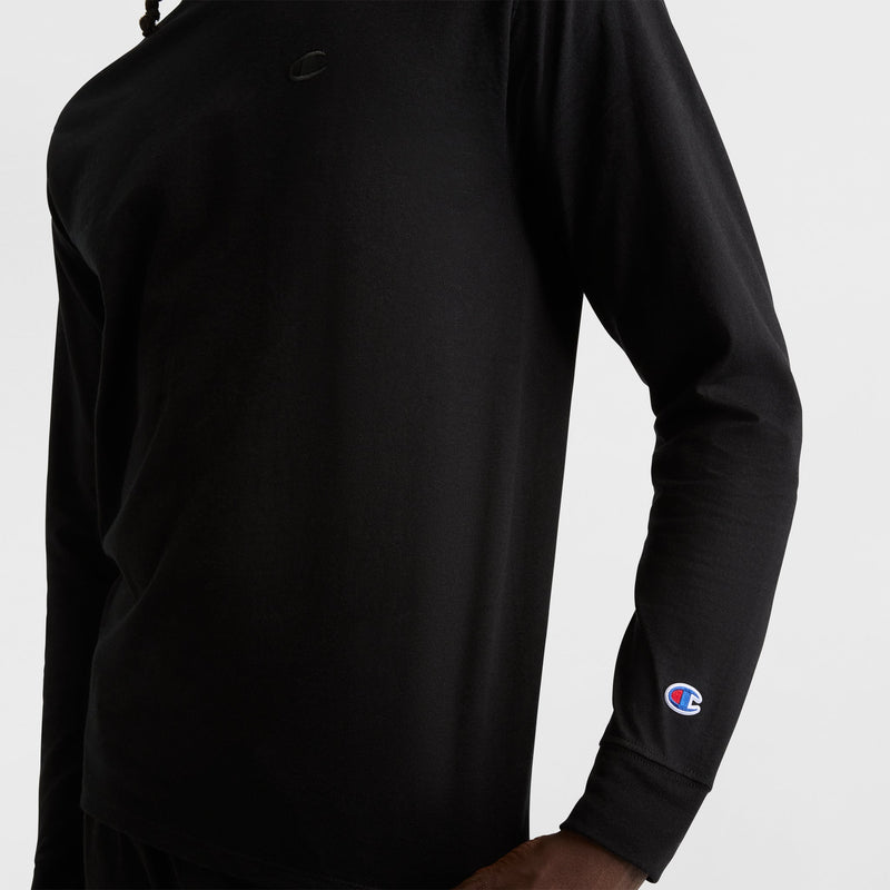 Champion Classic Long Sleeve T-Shirt, Embroidered C Logo in Black