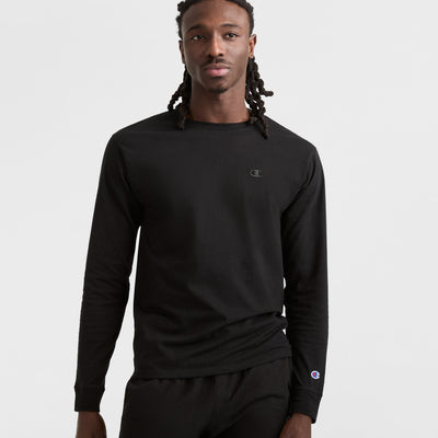 Champion Classic Long Sleeve T-Shirt, Embroidered C Logo in Black