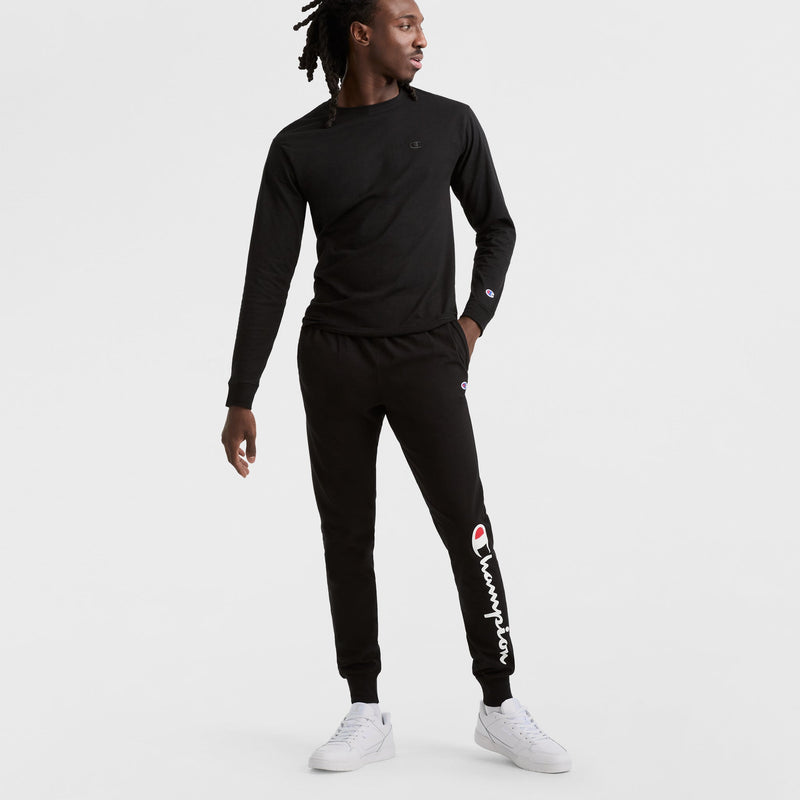 Champion Classic Long Sleeve T-Shirt, Embroidered C Logo in Black
