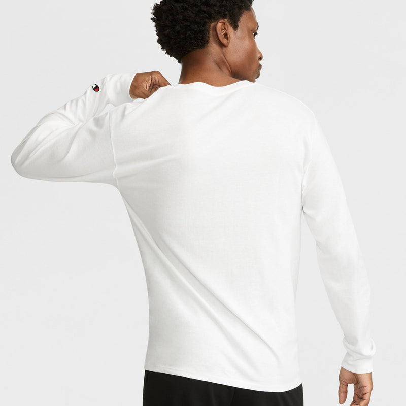 Champion Classic Long Sleeve T-Shirt, Embroidered C Logo in White