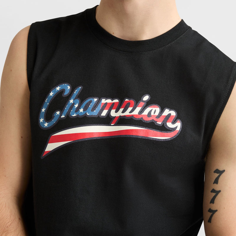 Classic Graphic Muscle Tank, USA Flag Script