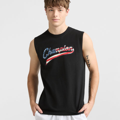 Classic Graphic Muscle Tank, USA Flag Script