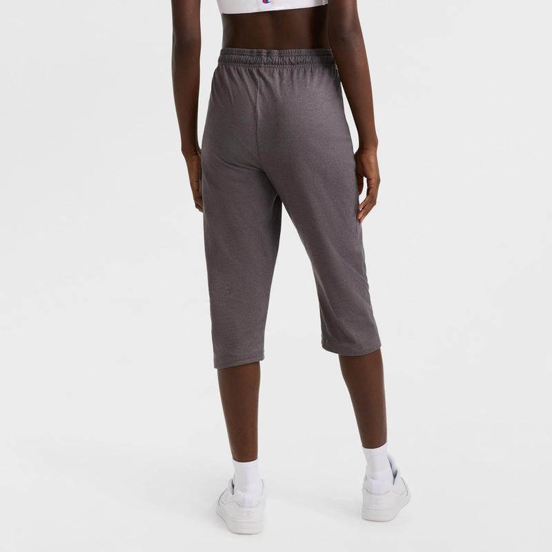 Champion Lightweight Lounge Capri Pants, C Logo in Granite Heather