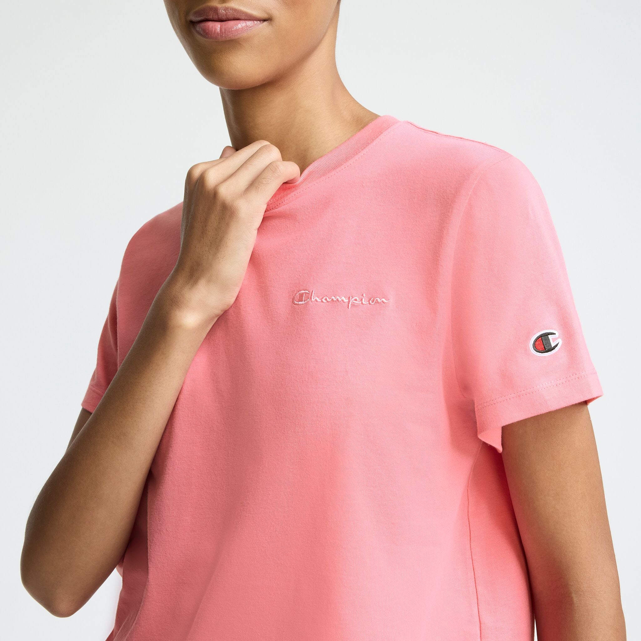 Champion Classic T-Shirt, Tonal Left Chest Script in Bubblegum