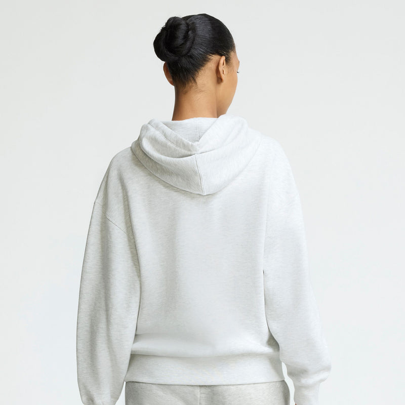 Champion Powerblend Hoodie, Relaxed, Full Embroidered Script Logo in Platinum Silver Heather