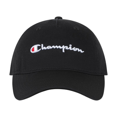 Champion Script Embroidery Adjustable Cap in Black