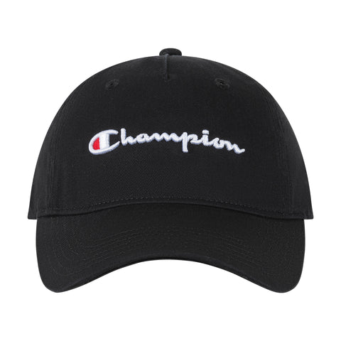 Champion Script Embroidery Adjustable Cap in Black
