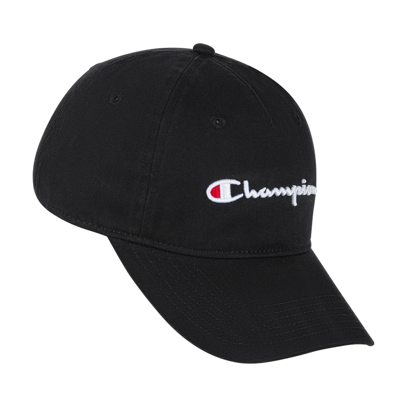 Champion Script Embroidery Adjustable Cap in Black