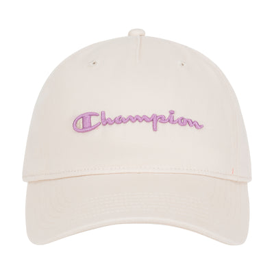 Champion Script Embroidery Adjustable Cap in Ivory Pink