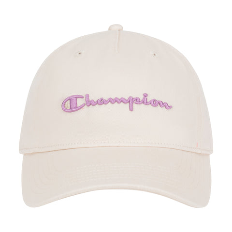 Champion Script Embroidery Adjustable Cap in Ivory Pink