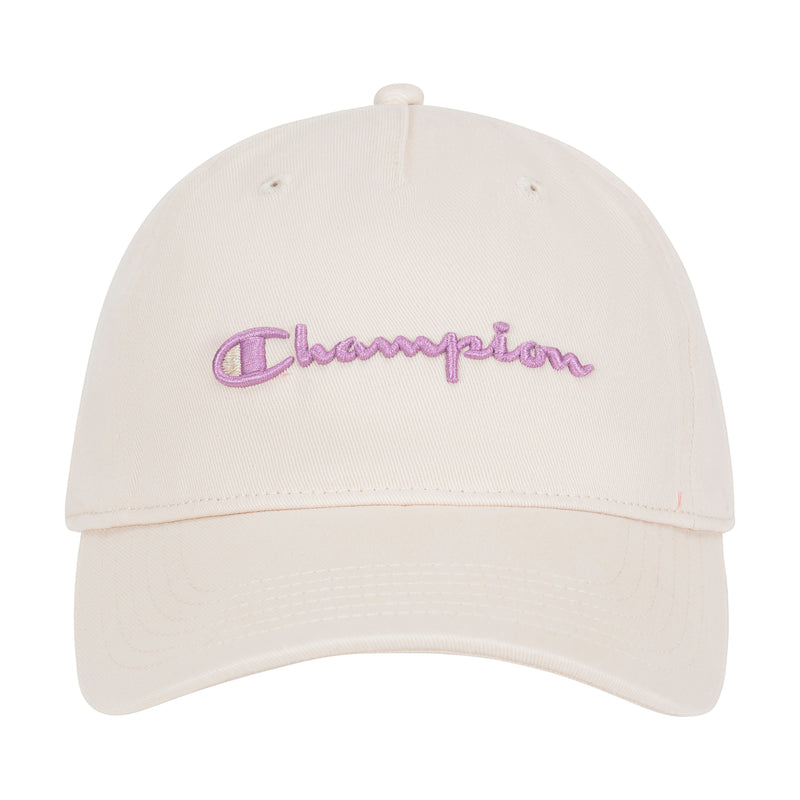 Champion Script Embroidery Adjustable Cap in Ivory Pink