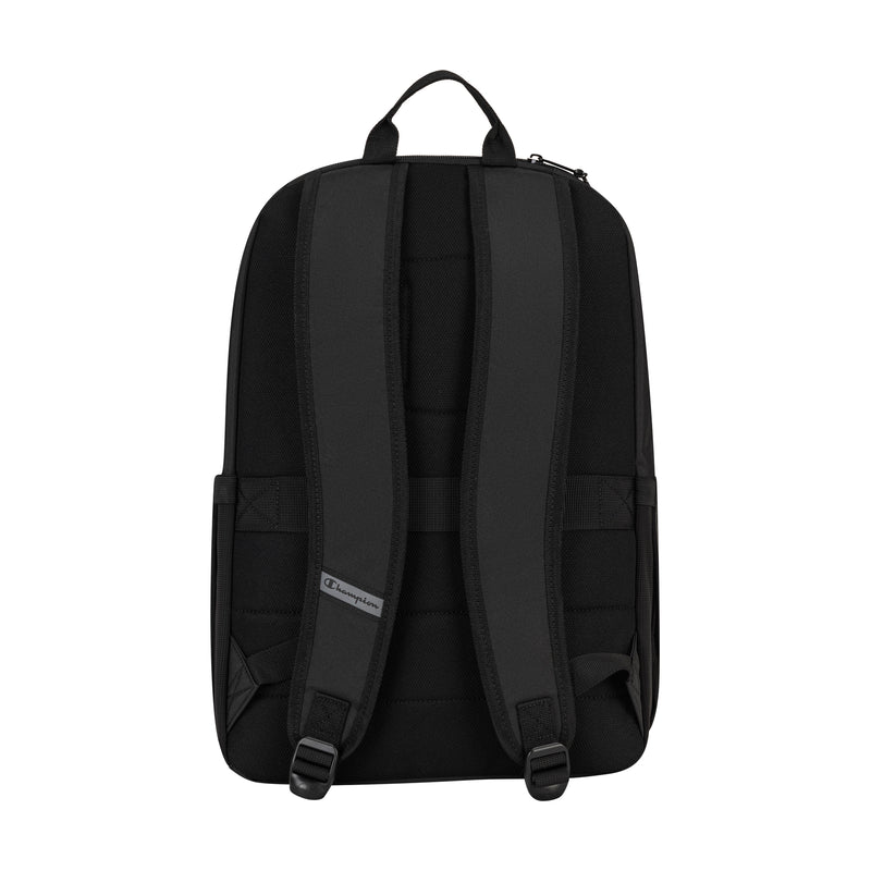 The Champion System Backpack, shown from the back on a white background, features two padded shoulder straps (one with a Champion logo tag), a top handle, and multiple storage compartments for organized essentials.