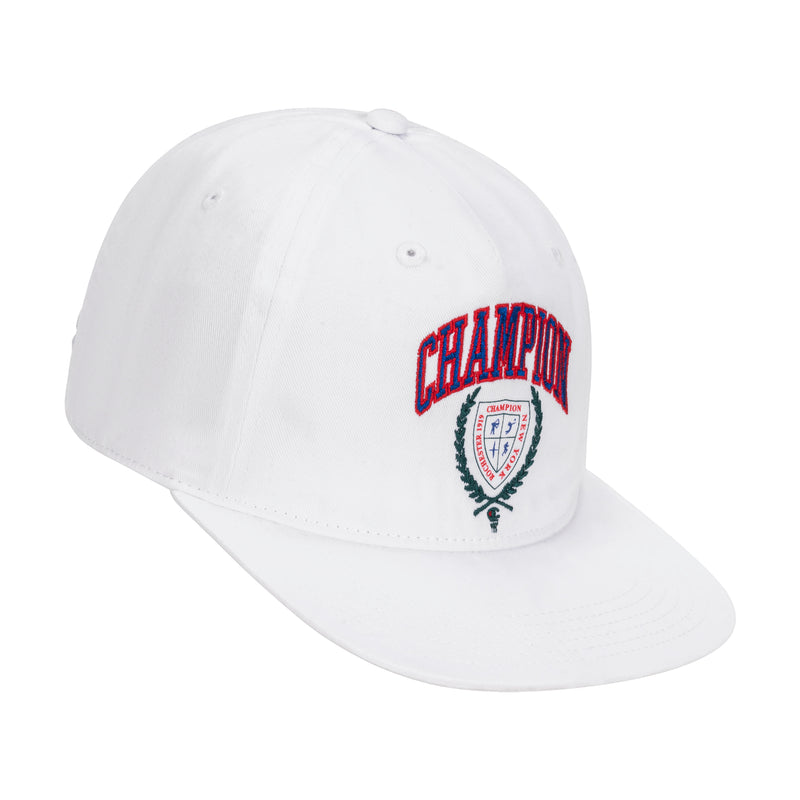 Champion Laurel Shield Flat Brim Adjustable Hat in White