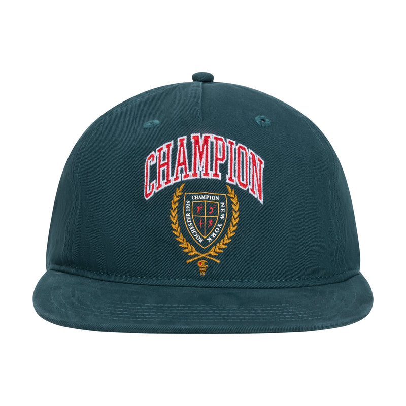 Champion Laurel Shield Flat Brim Adjustable Hat in Dark Green