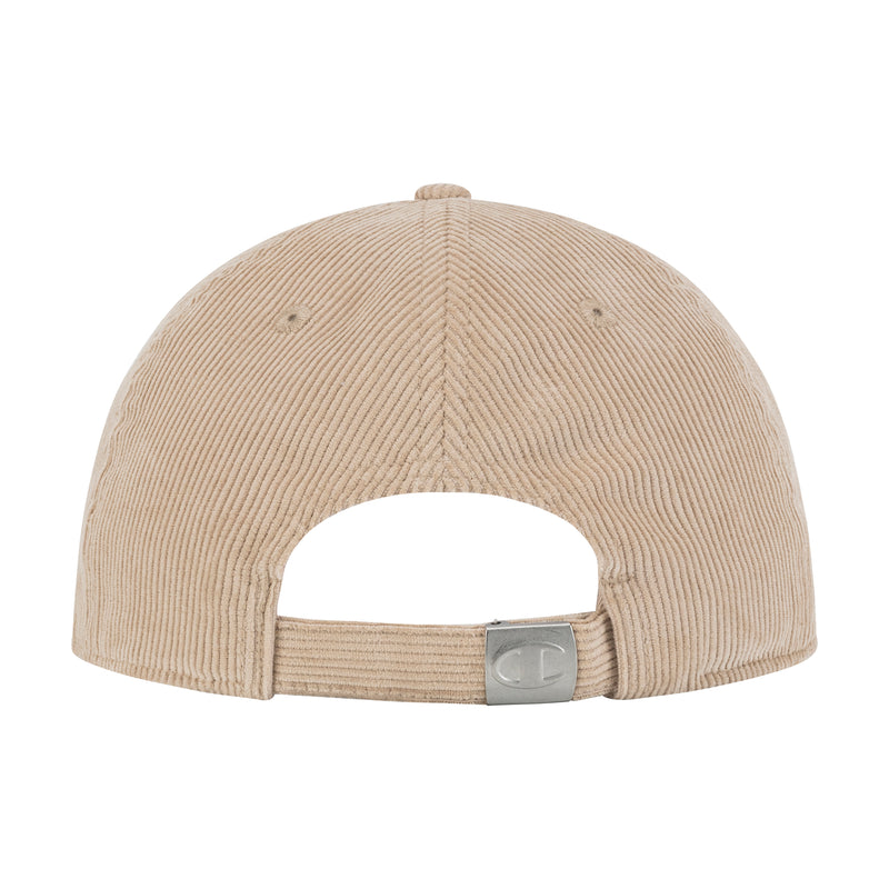 A close-up of the Champion Ridge Corduroy Adjustable Cap highlights its vintage-inspired style and detailed stitching.